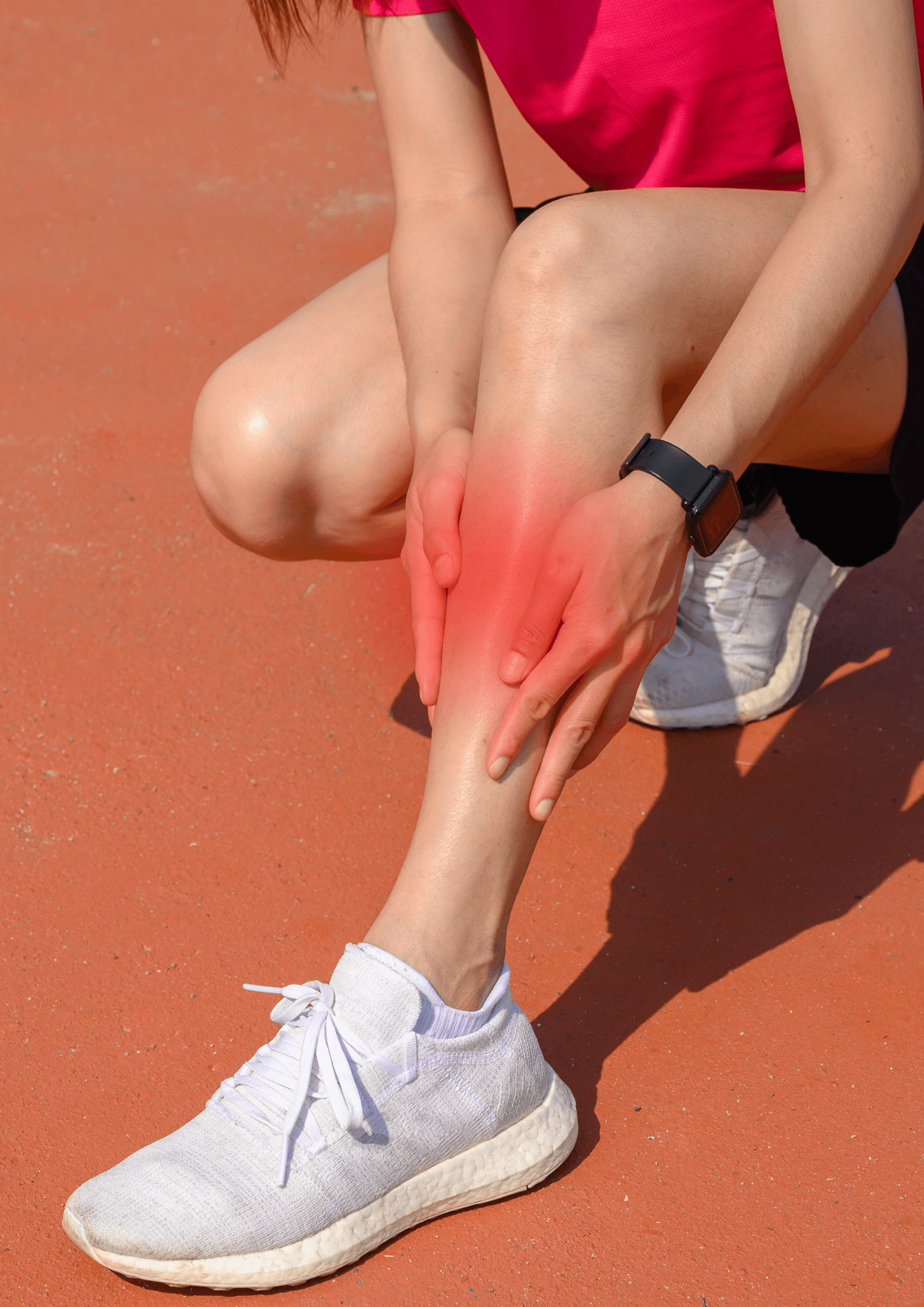 Female runner suffering with shin splints